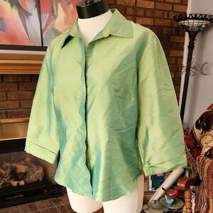 S.L.B. 100% Silk Shirt Shiny Green Size Large SPRING Easter Pearlescent Sheen